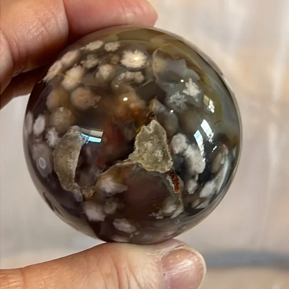 Black Flower Agate Gemstone/ Crystal Sphere NWOT